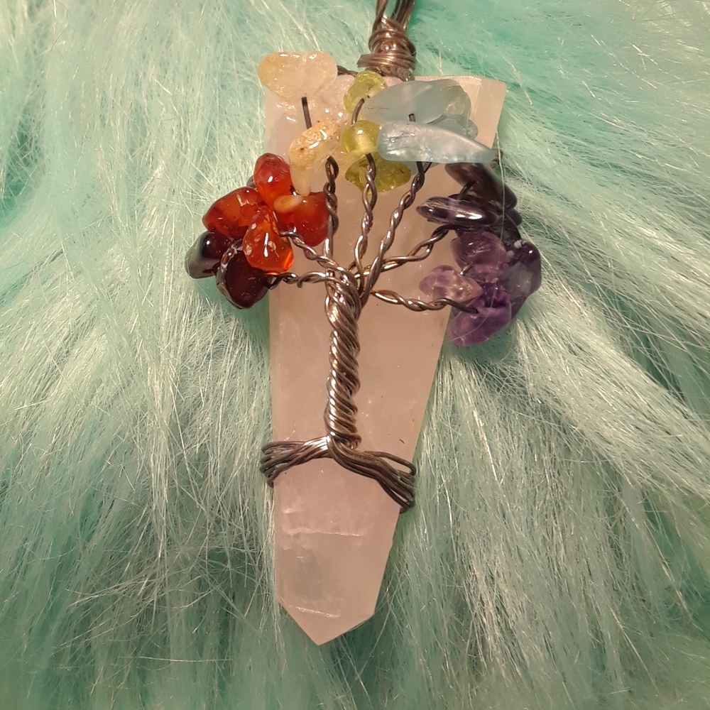 Amethyst Quartz Wire Wrapped Tree Crystal Necklace
